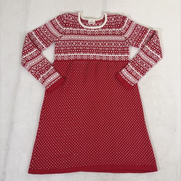 Hanna Andersson Other - Hanna Andersson Girls Sweater Dress Red White Nordic Fair Isle Knitted sz 150/12